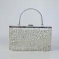 Silberne Strass Abendtasche mit Metallgriff, glitzernde Party Handtasche für Damen. - Silber
