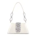 Elegante Damen Satin Abendtasche Strass Umhängetasche Clutch Handtasche in Weiß - Gold