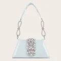 Hellblaue Satin Abendtasche mit funkelnden Strasssteinen, elegante Party Schultertasche. - Silber