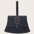Elegante Strass-Abendtasche mit Kristallschließe und einzigartigem vertikalen Griff für Damen. - Schwarz