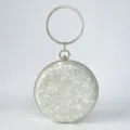 Elegante runde Abendtasche mit Strass-Griff und weißem Marmor-Muster für Damen chic. - Champagner