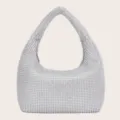 Silberne Strass Hobo Umhängetasche, glitzernde Kristall Abendtasche für Damen chic. - Silber