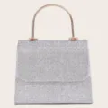 Silberne Strass-Abendtasche, glitzernde Kristall-Handtasche mit Metallringgriff für Party. - Silber