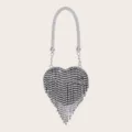 Glänzende Strass-Herz-Abendtasche, elegante diamantbesetzte Kettentasche für Partys. - Mit Strassgriff / Schwarz