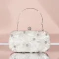 Elegante weiße Perlen-Abendtasche mit Metallgriff, ideal für Hochzeiten und elegante Partys. - Champagner