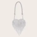 Silberne Strass Herz Abendtasche Luxus Kristall Kette Umhängetasche für Party Mode - Mit Strassgriff / Silber