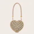 Atemberaubende herzförmige Strass-Abendtasche mit eleganter goldener Kette für Damen. - Gold