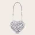 Glitzernde Strass Herz Abendtasche Silber Kristall Mini Umhaengetasche Handtasche Chic - Silber