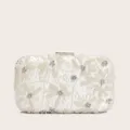 Elegante weiße Perlen-Abendtasche mit Blumenstickerei, ideal für formelle Partykleider. - Champagner