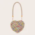 Herzförmige Strass-Mini-Abendtasche mit glitzerndem Kristallgriff und schicker Metallkette. - bunt