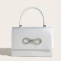 Elegante Abendtasche aus Satin mit Strass Schleife Weiß Handtasche für Damen Hochzeit Party - Silber