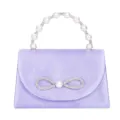 Elegante violette Satin-Handtasche mit Perlenhenkel und funkelnder Strass-Schleife für Party. - 20.3*22*7CM / Lila