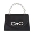 Elegante schwarze Satin Abendtasche mit Perlen Strass Griff und Schleife für Party Damen - 20.3*22*7CM / Schwarz