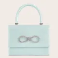 Hellblaue Satin Abendtasche mit Strass Schleife, elegante stilvolle Clutch für Damen - Smaragdgrün