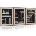 3-panel framed canvas wall art featuring minimalist abstract black and white geometric line designs. - 30x40cm / Geometric Black and White Lines (KH23) / Canvas Core + PS Frame