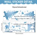 Detailed view of blue Christmas wall sticker showing elk, trees, and winter snowflake designs. - 90X30CM (2 Sheets) / Blue Winter Forest