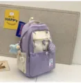 Süßer koreanischer lila-beiger Schüler Rucksack leichter Schulranzen mit Anhängern - Mit Anhänger / L / Lila