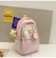 Rosa-weißer Color-Block Schulrucksack für Mädchen, süßer Rucksack mit Sternen-Anhänger für Alltag. - Mit Anhänger / L / Rosa