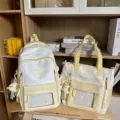Süßes weiß gelbes Sternen Rucksack Shopper Set Schultasche mit transparentem Fenster. - Zweiteiliges Set Gelb Mit Mondanhänger