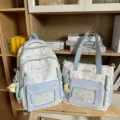 Blaues Sternen Schulranzen Set für Schüler, süßer Rucksack und Tragetasche mit Sichtfenster. - Zweiteiliges Set Blau Mit Mondanhänger