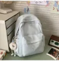 Hellblauer süßer Rucksack mit Schleifenstickerei und pelzigem Anhänger für den täglichen Gebrauch. - S / Mit Anhänger / Blau