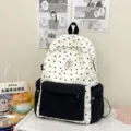 Japanischer süßer Mädchen Canvas Rucksack weißes schwarzes Stern Muster Schultasche - Ohne Anhänger / Schwarz