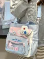 Süßer farbblockierter Ita-Bag-Rucksack für Studenten, niedliches Katzenohren-Design mit Sichtfenster. - Tragetasche (Mit Zubehör) / Blau + Anhänger + 3 Runde Abzeichen + 1 Rosafarbener Stern