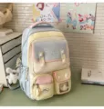 Süßer pastellfarbener Schüler Rucksack mit vielen Taschen großer Kapazität Freizeittasche - Rucksack Mit Anhänger / Blau und Gelb