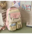 Süßer multifunktionaler Segeltuch Rucksack rosa gelb lässige Schultasche für Schüler - Rucksack Mit Anhänger / Rosa & Gelb