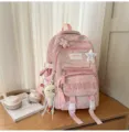 Rosa koreanischer Rucksack mit vielen Fächern und niedlichem Design für die Schule. - Rosa klein + 2 Schmetterlingssterne + Mondanhänger
