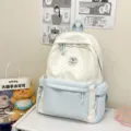 Süßer japanischer Sternen-Rucksack lässige Schultasche mit hellblauen Kontrasttaschen. - Ohne Anhänger / Blau
