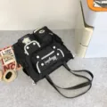 Lässiger schwarzer Canvas Mehrfachtaschen Rucksack Schultasche für Alltag Pendeln - Schultertasche (Ohne Anhänger) / Schwarz