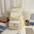 Japanischer Segeltuch-Ita-Rucksack mit transparenter Tasche, süßer karierter Schulrucksack. - Ohne Anhänger / Gelb