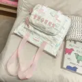 Koreanischer Stil gesteppter Rucksack mit pinken Trägern und Fächern für den Alltag. - Weiße Nachhilfetasche (ohne Schmetterlingssterne & Anhänger)