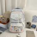 Japanischer süßer Karo Ita Rucksack mit Sichtfenster und vielen Fächern für Schüler. - Ohne Anhänger / Blau