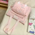 Koreanischer rosa gesteppter Shopper Rucksack, süße multifunktionale große Schultasche für Mädchen. - Rosa Nachhilfetasche (ohne Schmetterlingssterne & Anhänger)