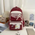 Japanischer Stil transparenter Ita Rucksack mit Karomuster und Schleife für Schüler Alltag - Ohne Anhänger / Rot