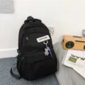Sac a dos noir de loisirs pour hommes et femmes, grand sac d'ecole pour usage quotidien. - Noir Avec Pendentif Lapin