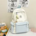 Japanischer Sweet Girl Rucksack im Ins-Stil mit Eisfarben und Sternenmuster für Schüler - Charm-Anhänger / Blau