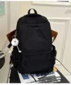 Japanischer Stil einfarbiger schwarzer Rucksack Freizeit Reiserucksack Schulranzen - Schwarz (Mit Weißer Plüschkugel)