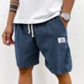 Mens casual corduroy shorts with drawstring blue summer streetwear comfortable fit daily wear - S / Bottoms / Navy Blue