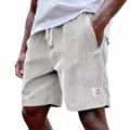 Herren Freizeit Cord Shorts Fünf-Zoll mit Kordelzug Bund und dicken Streifen. - S / Unterteile / Weiß