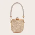 Mini Strass Kristall Abendtasche gold Metall Clutch glitzernde Umhängetasche Accessoire - Gold