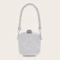 Glänzende Strass Mini Abendtasche, Silberne Kristall Clutch Tasche und Umhängetasche für Damen - Silber Kleiner Strass