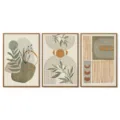 Bohemian abstract green plant canvas wall art set of three framed decorative paintings for home. - 20x30cm / BK2193 (Core Only)