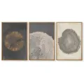 Ensemble de 3 tableaux muraux d'art abstrait en toile avec anneaux d'arbres et cadres en bois. - Cadre Motif Bois de Poirier Toile (Triptyque) / 40x60cm