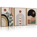 Boho abstract geometric canvas wall art set of 3 framed modern home decor paintings - 30x40cm / KH29 (PS Pear Wood Frame)
