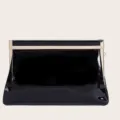 Schwarze Lackleder Abendtasche Clutch mit goldfarbenem Metallrahmen für Party und Kleid. - 27cmx4cmx17cm / Schwarz