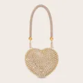 Goldene Strass Herz Abendtasche Glänzende Kristall Clutch Handtasche für Hochzeit Party - Gold