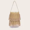 Elegante goldene Strass-Eimer Tasche mit gestuften Rüschen für Damen Abendpartys. - Gold